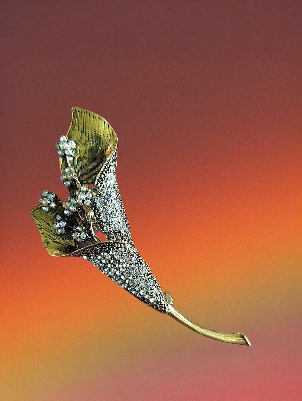 Gold-Tone Crystal Calla Lily Brooch